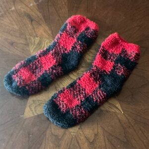 Basic Editions Red and Black Plaid Socks